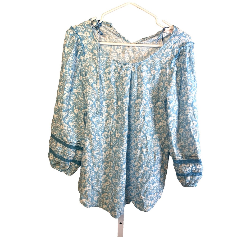 Women's LC Lauren Conrad Blouse Small Blue Boho Floral Cottagecore Spring Garden